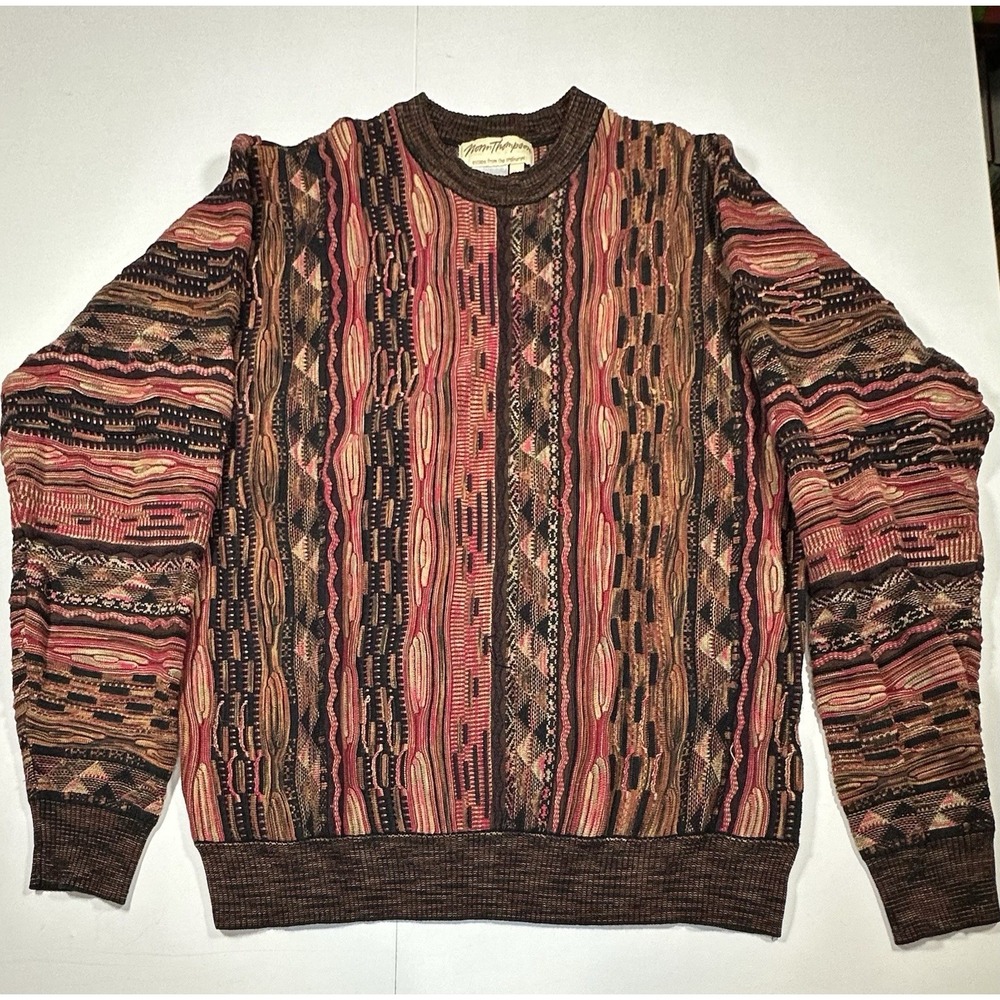 Vintage Norm Thompson 3D‎ Knit Coogi Style Sweater Men's XL Fall colors 90's